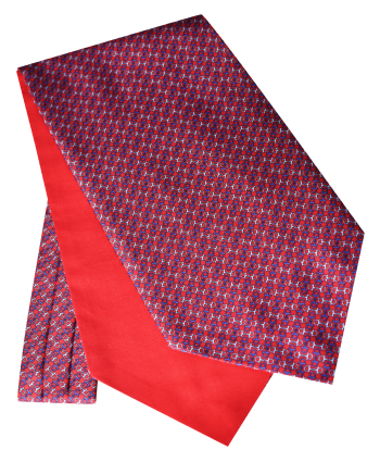 Fine Silk Navy and Silver Stirrups Design Cravat in Red